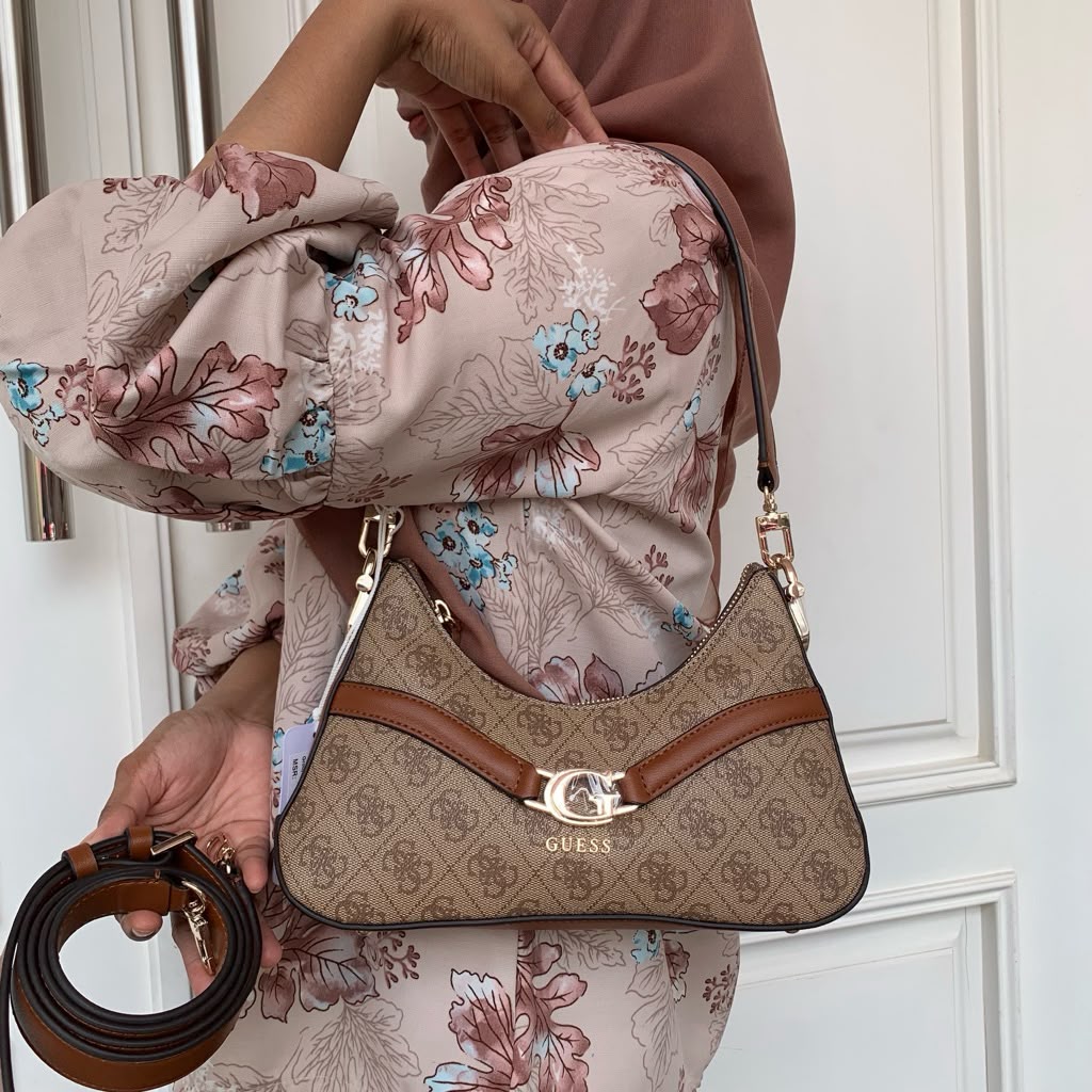 Gue_s Convertible Monogram Hobo Shoulder Bag – Latte / Cognac
