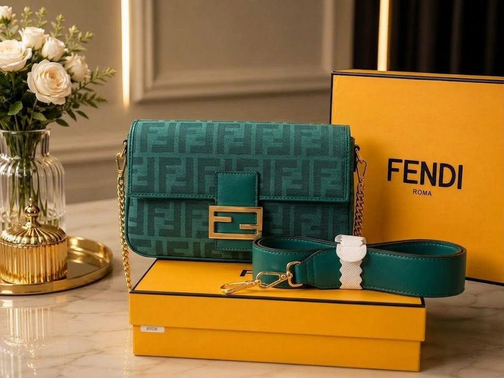 Fe_di Baguette FF Fabric Shoulder Bag – Rama Green / Teal