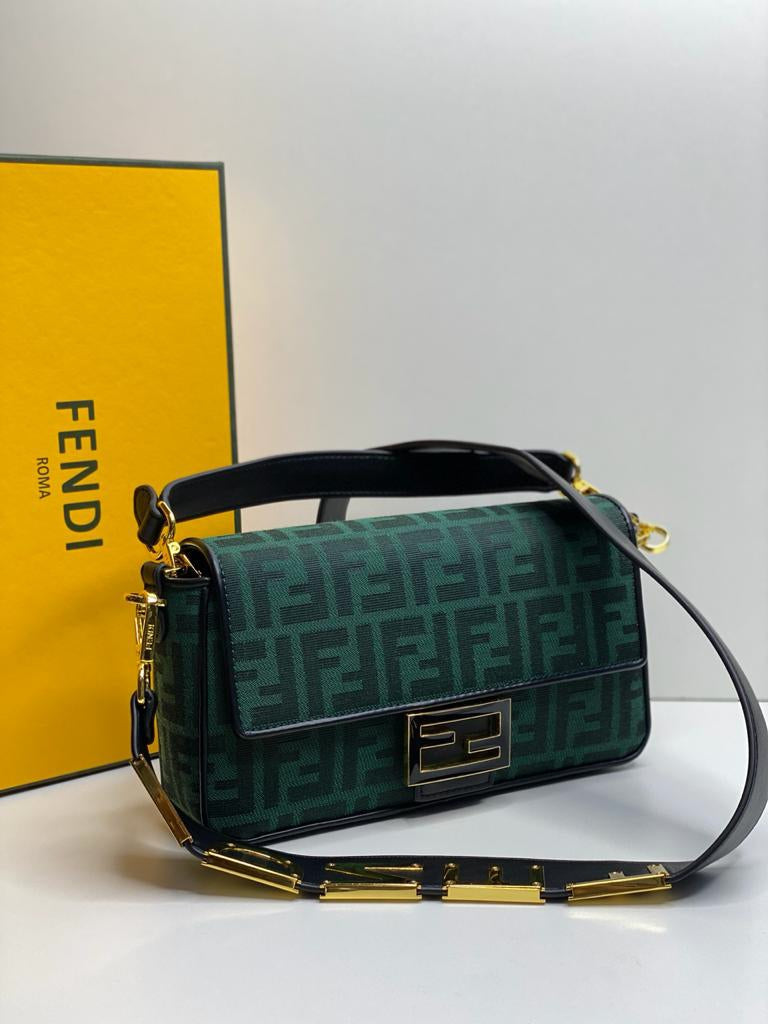 Fe_di Baguette FF Fabric Shoulder Bag – Rama Green / Teal
