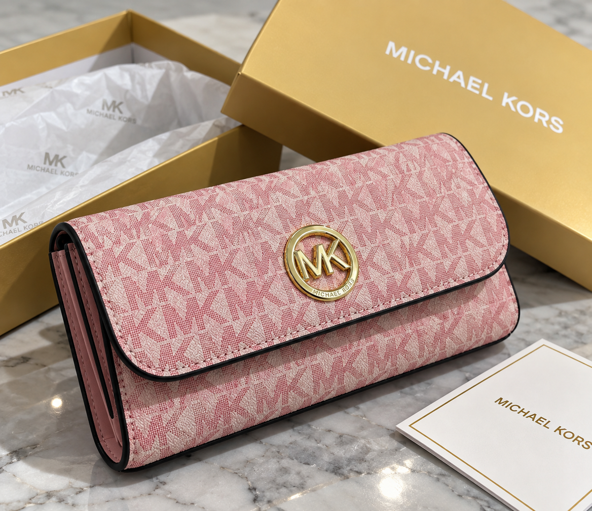 Pink MK Monogram Continental Wallet – Elegant & Stylish