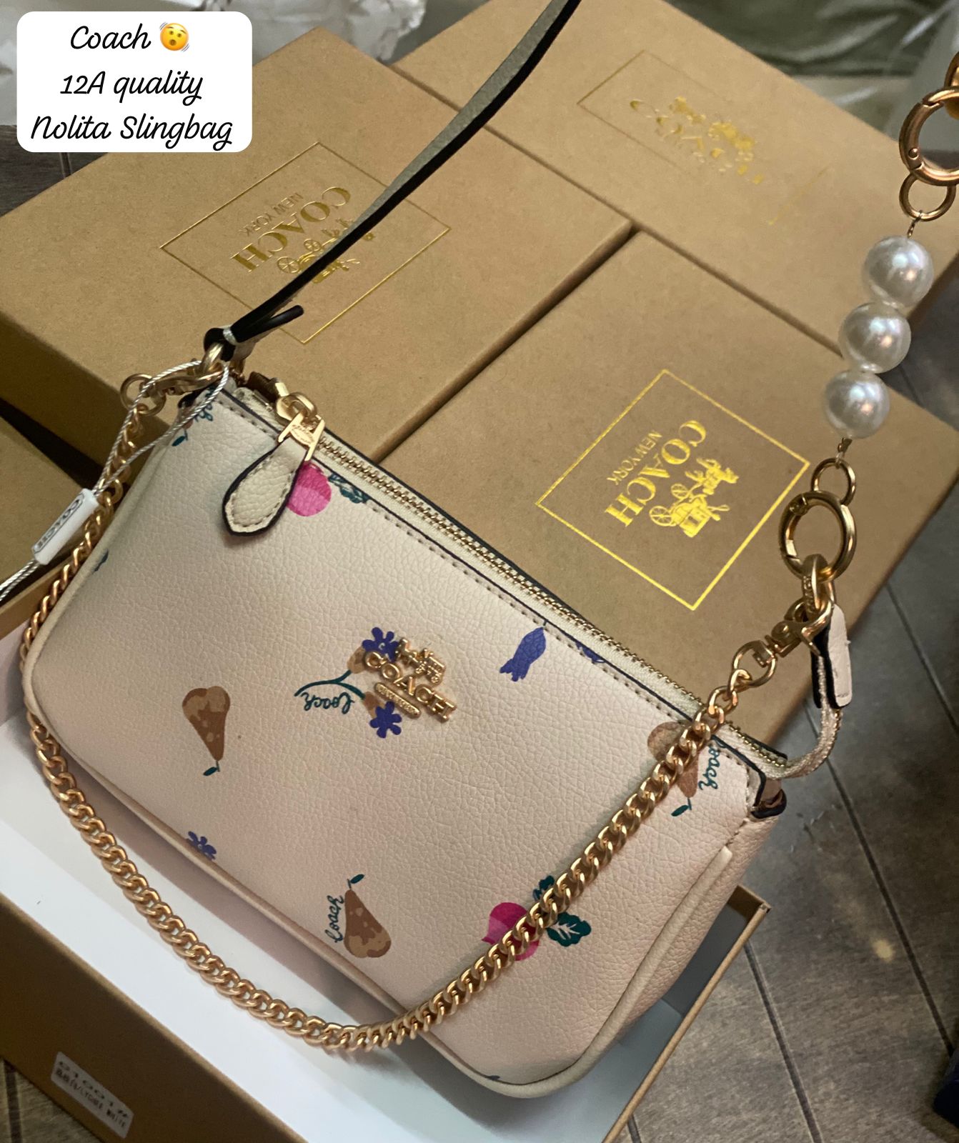 Coa_h Nolita 19 Mini Shoulder Bag with Pearl Accent & Chain Strap