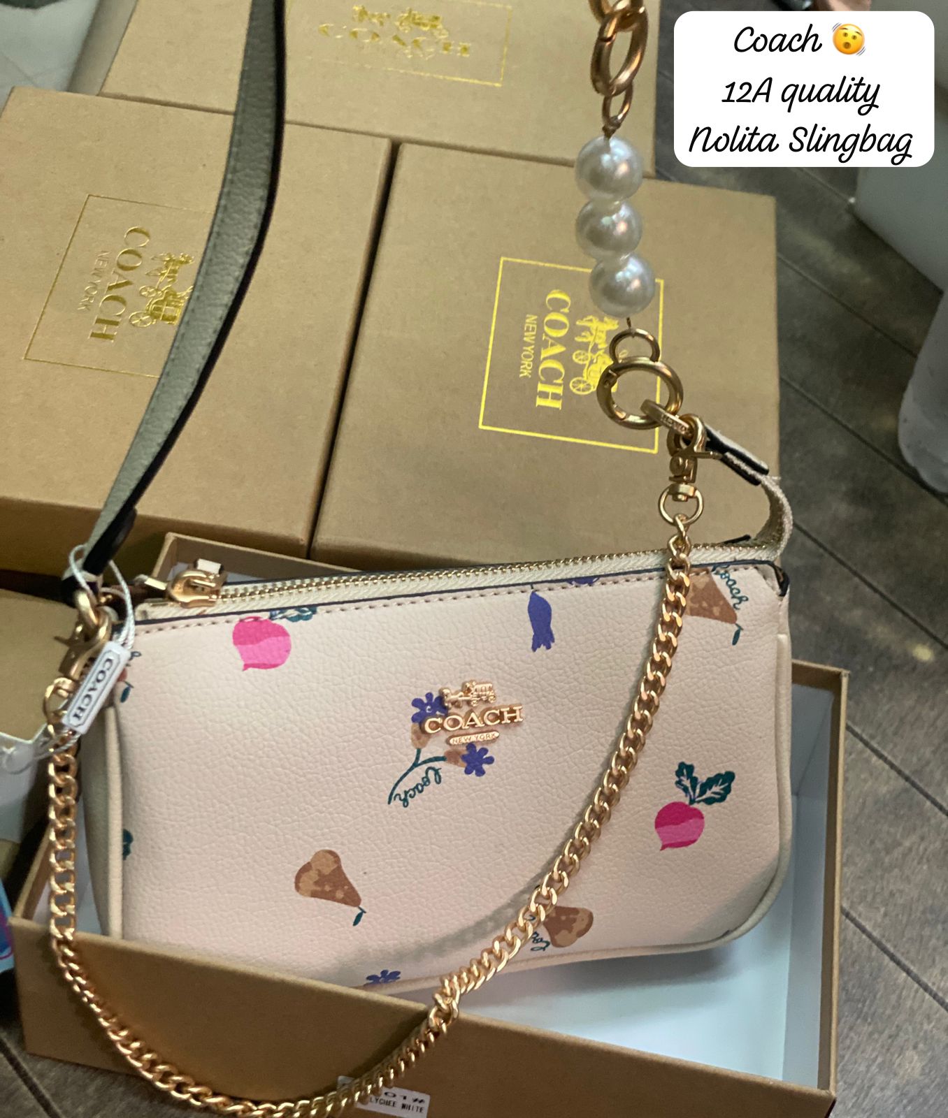 Coa_h Nolita 19 Mini Shoulder Bag with Pearl Accent & Chain Strap