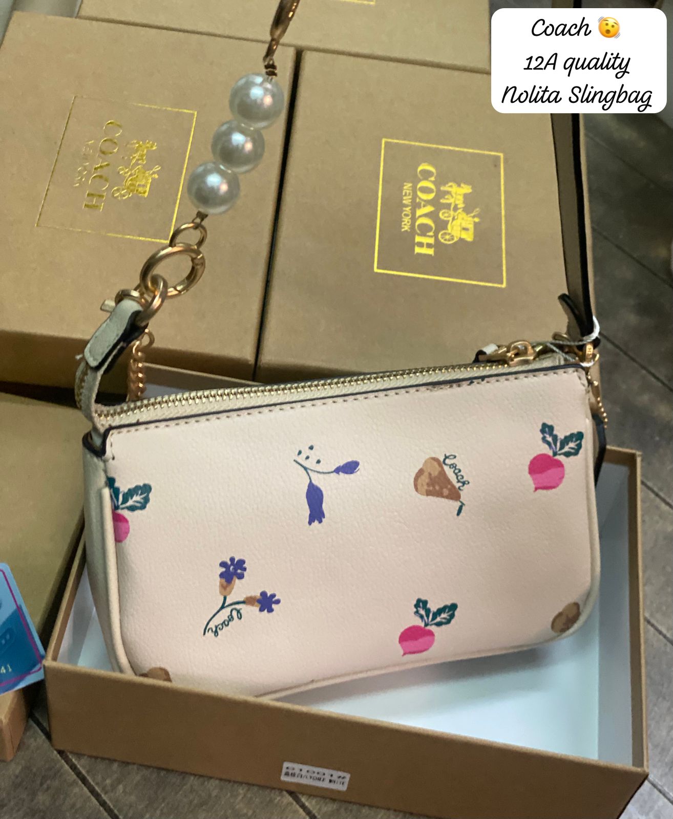 Coa_h Nolita 19 Mini Shoulder Bag with Pearl Accent & Chain Strap