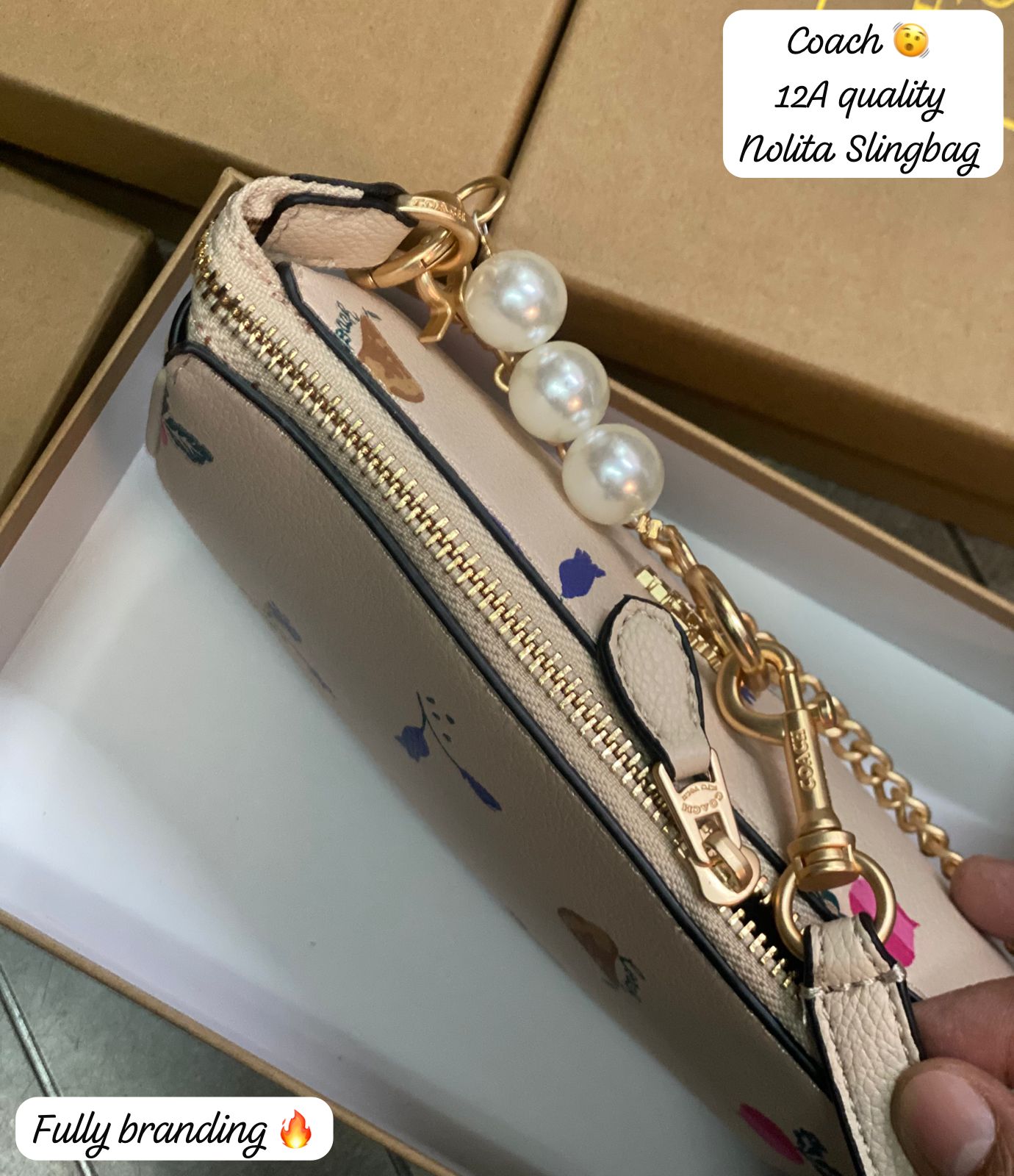 Coa_h Nolita 19 Mini Shoulder Bag with Pearl Accent & Chain Strap