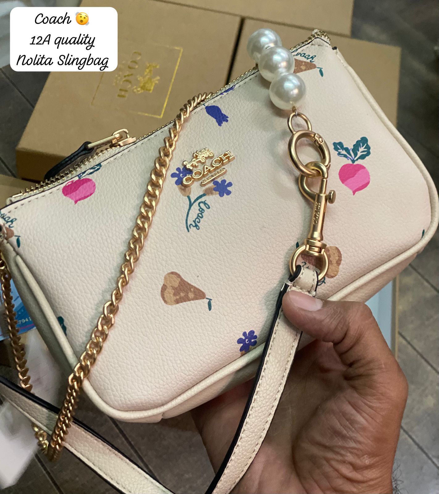 Coa_h Nolita 19 Mini Shoulder Bag with Pearl Accent & Chain Strap
