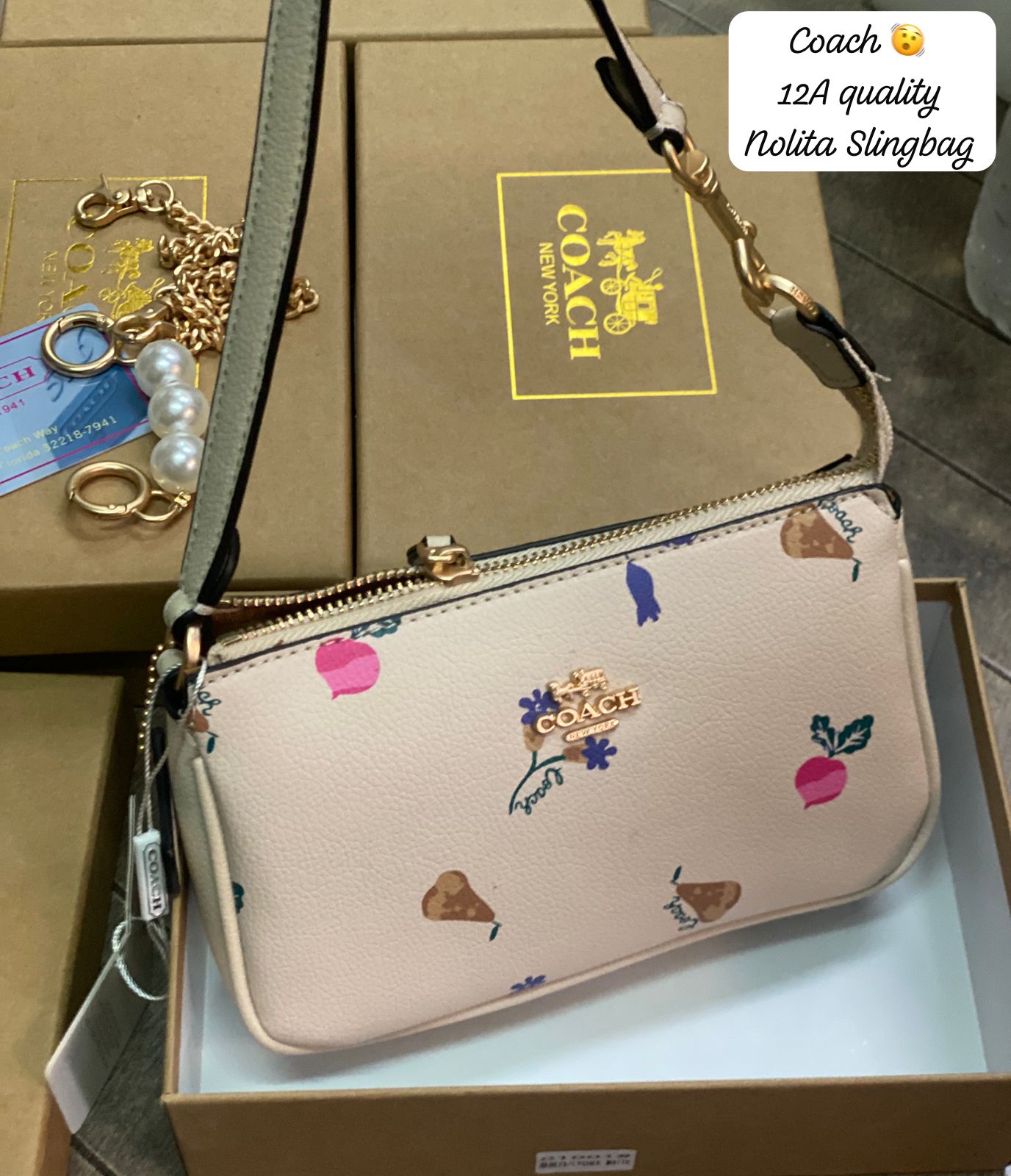 Coa_h Nolita 19 Mini Shoulder Bag with Pearl Accent & Chain Strap