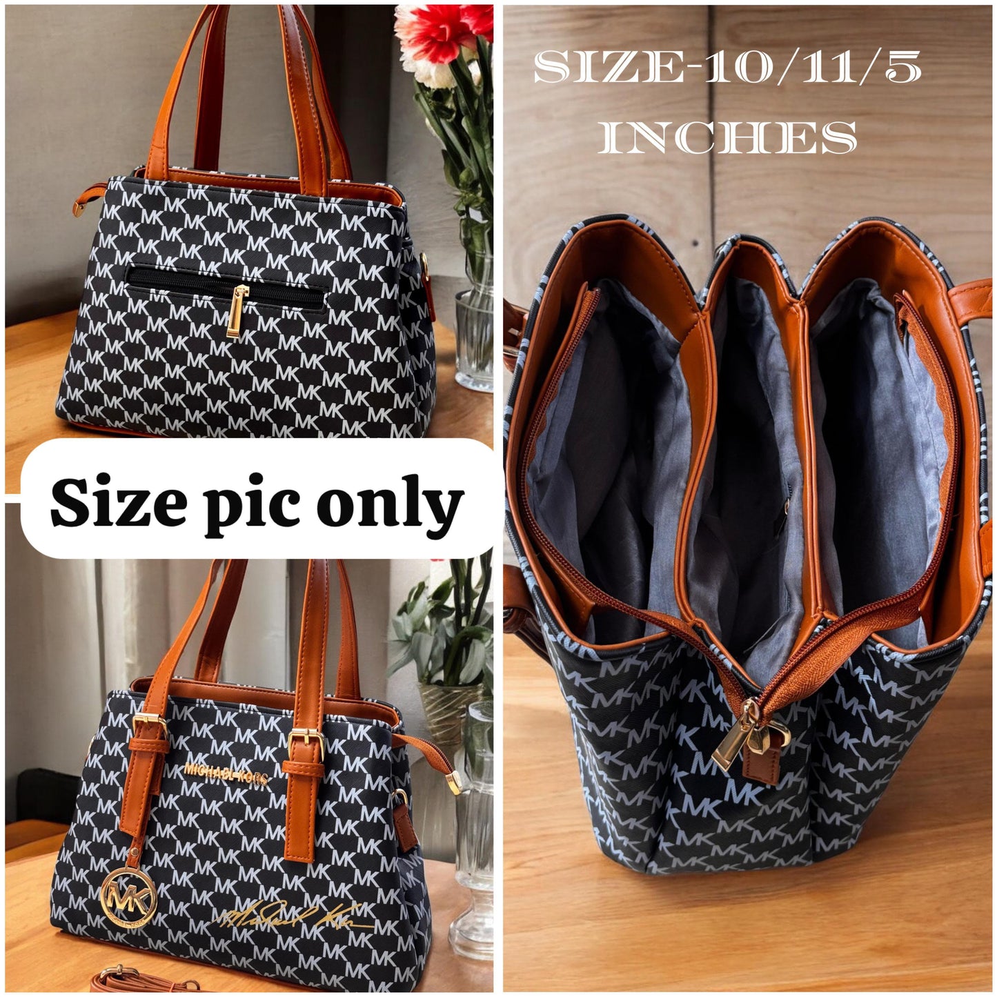 Micha_el Kors MK Signature Monogram Tote Bag – Black / Tan