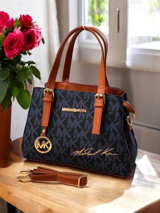 Micha_el Kors MK Signature Monogram Tote Bag – Black / Tan