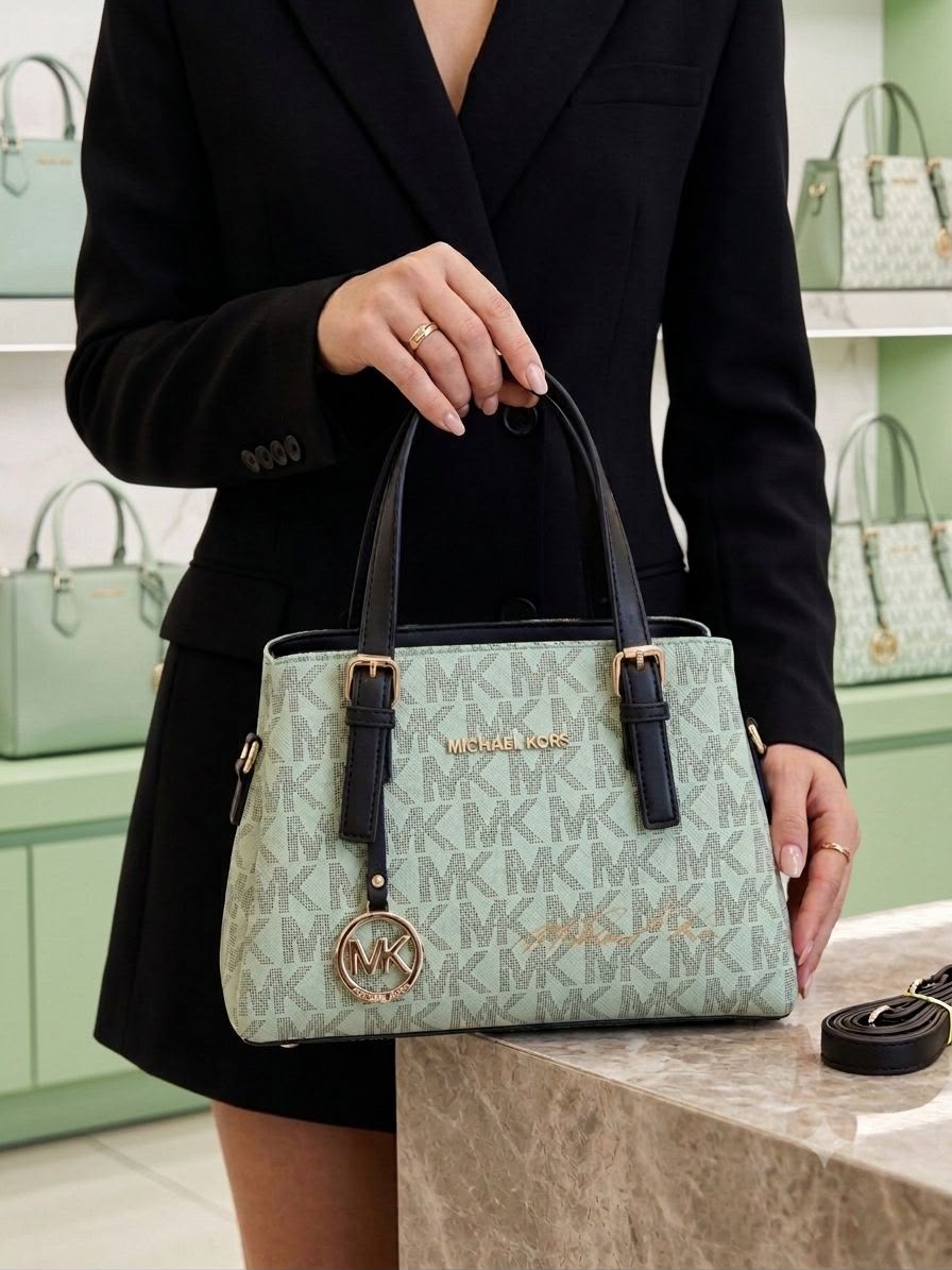 Micha_el Kors MK Signature Monogram Tote Bag – Black / Tan