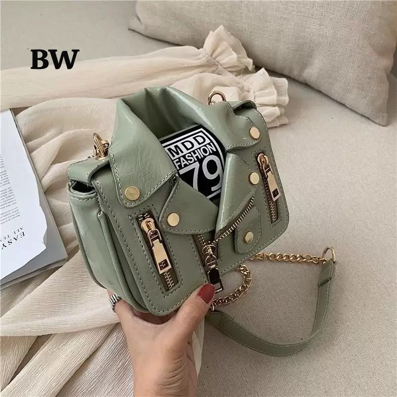 Biker Jacket Shaped Mini Shoulder Bag with Gold Chain