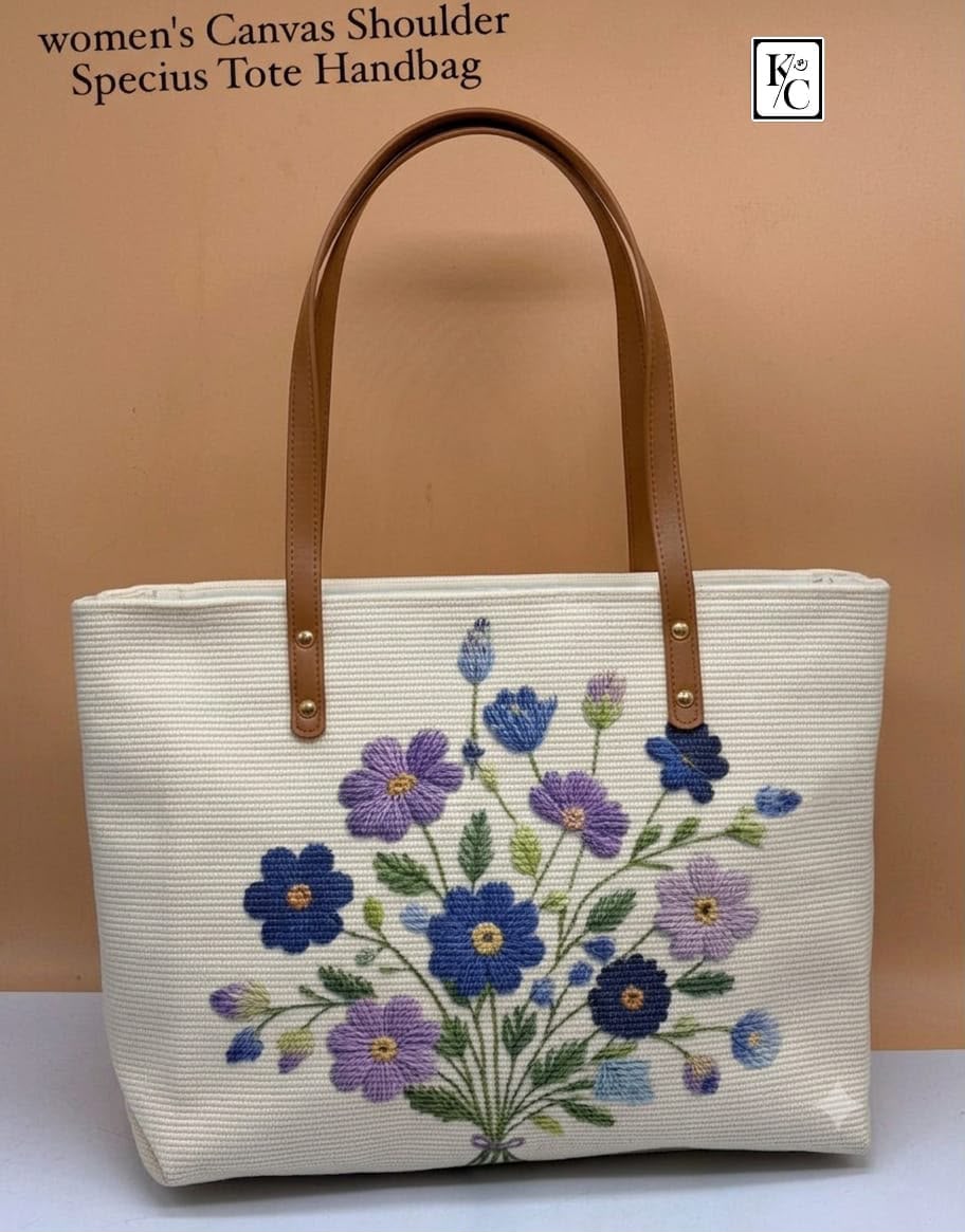Floral Embroidered Canvas Tote Bag