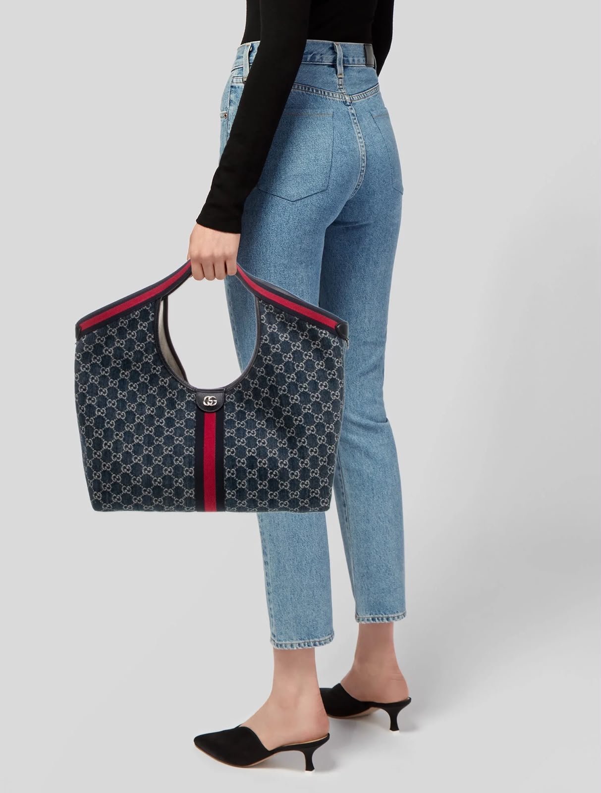 Guc_i Ophidia GG Blue Denim Tote Bag with Matching Pouch – Blue & Red Web