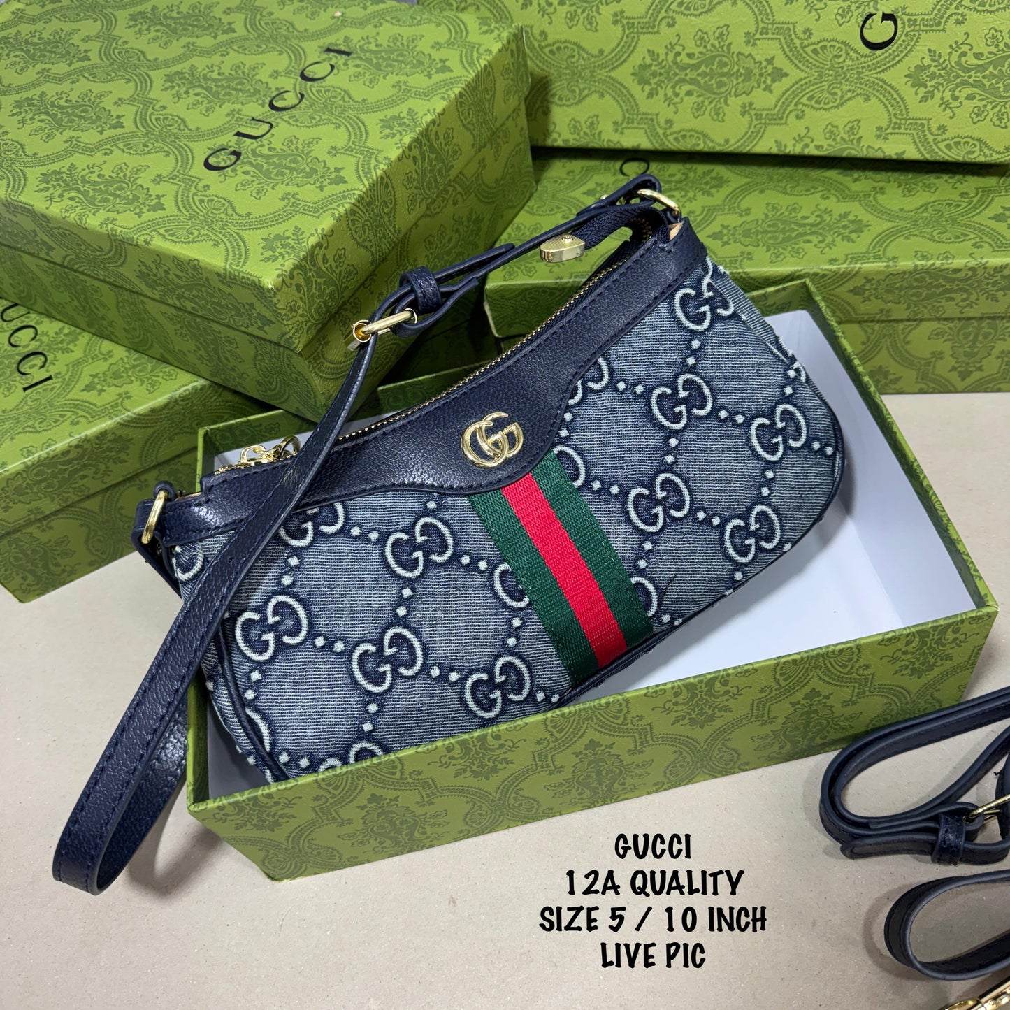 Guc_i Ophidia Denim Shoulder Bag - Blue