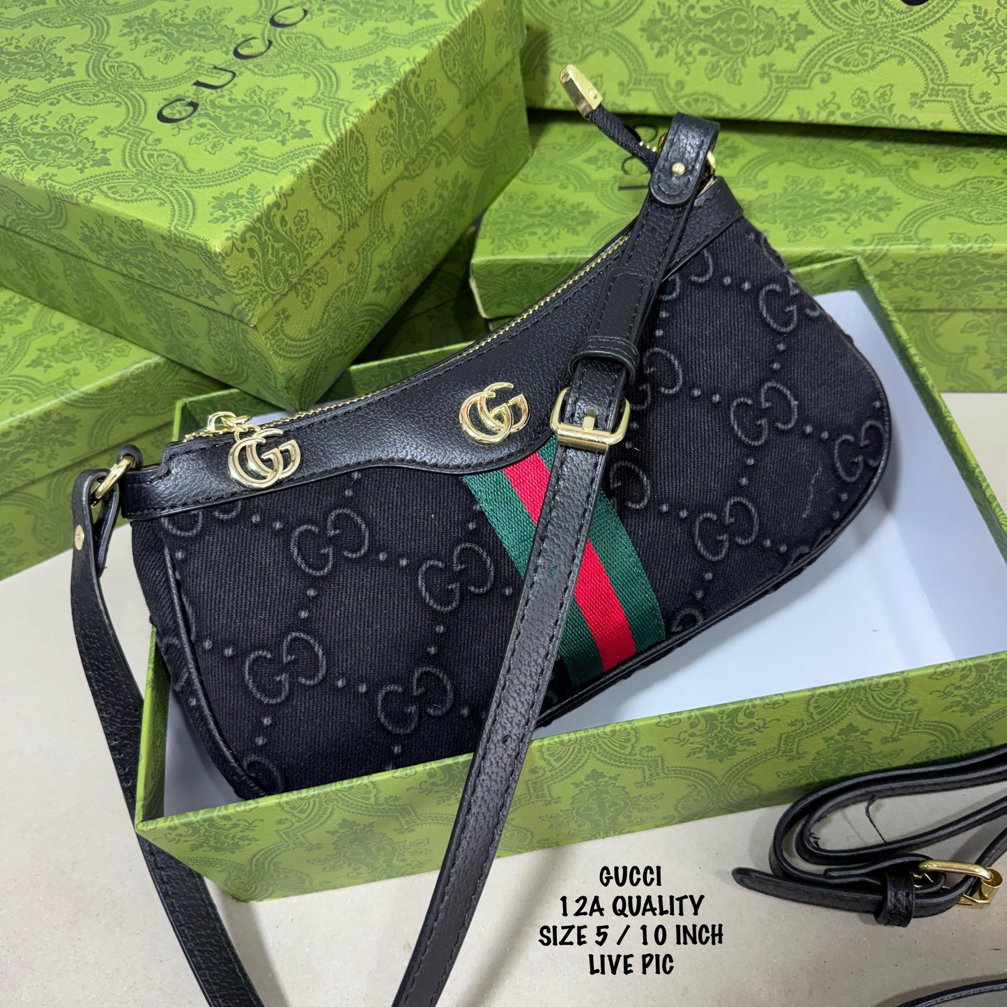 Guc_i Ophidia Mini Denim Shoulder Bag