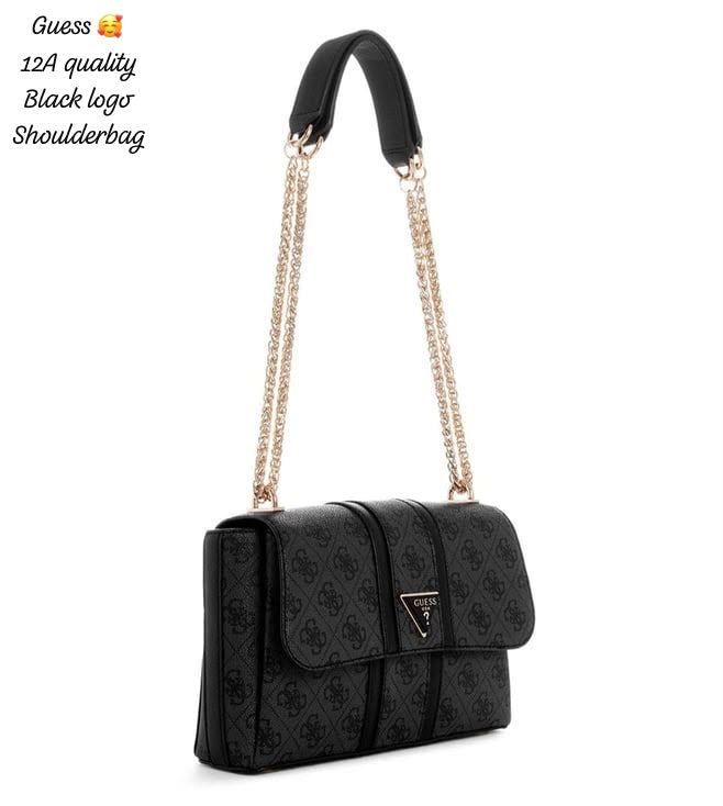 Gue_s Black Logo Flap Shoulder Bag with Chain Strap