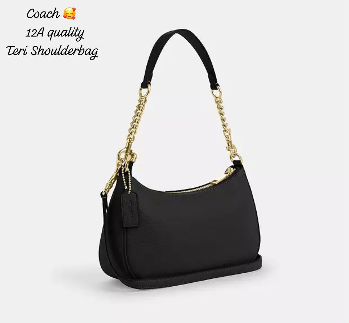 Coa_h Teri Shoulder Bag in Black Refined Pebble Leather