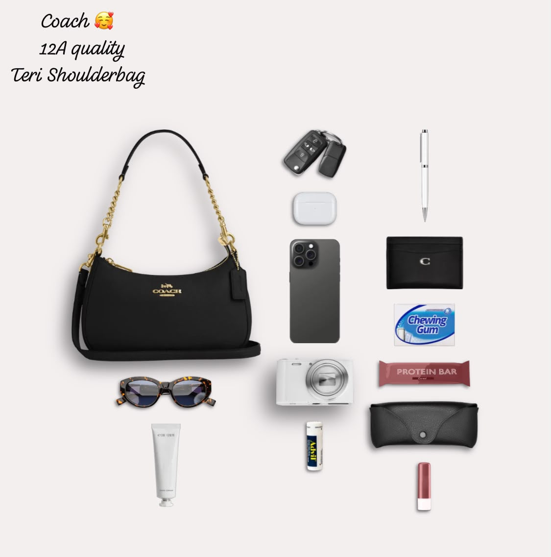 Coa_h Teri Shoulder Bag in Black Refined Pebble Leather