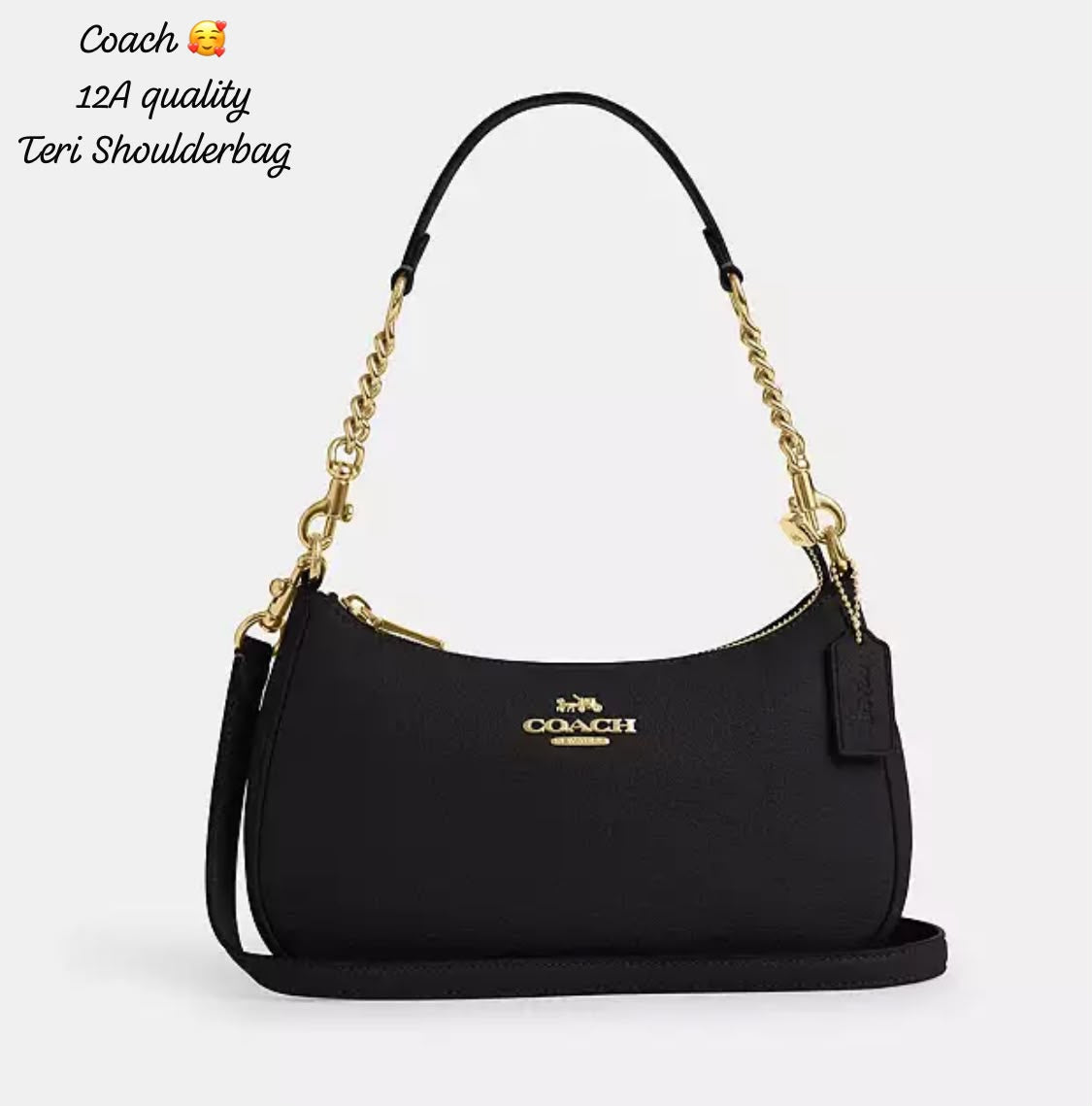Coa_h Teri Shoulder Bag in Black Refined Pebble Leather