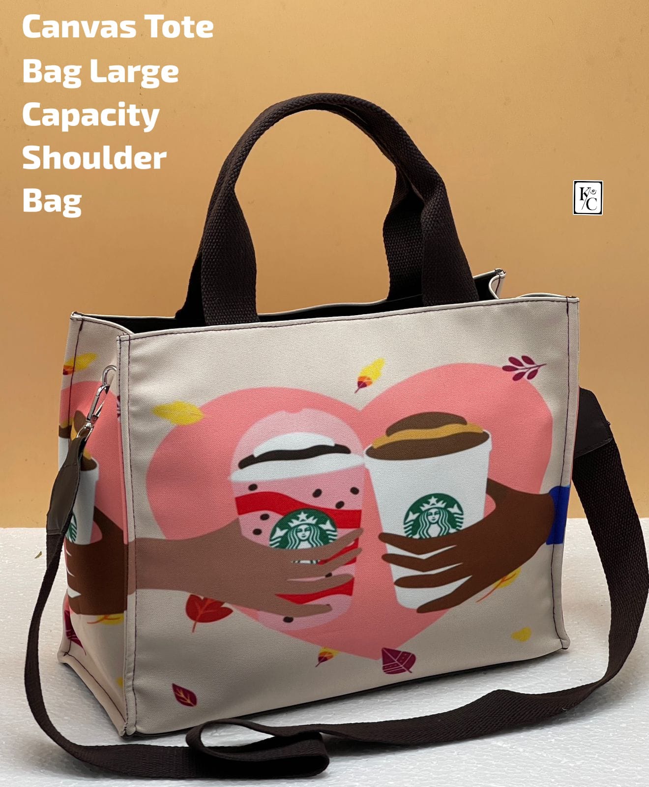 Starbucks Coffee Heart Printed Large Canvas Tote Bag