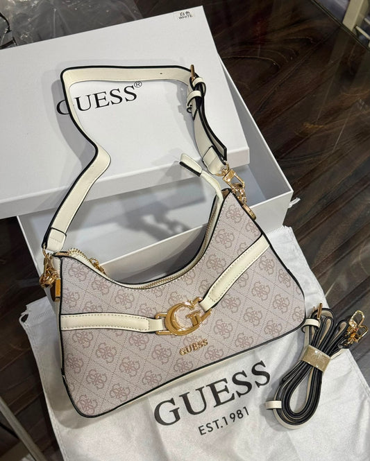 Gue_s White Monogram Shoulder Bag with G-Logo Hardware