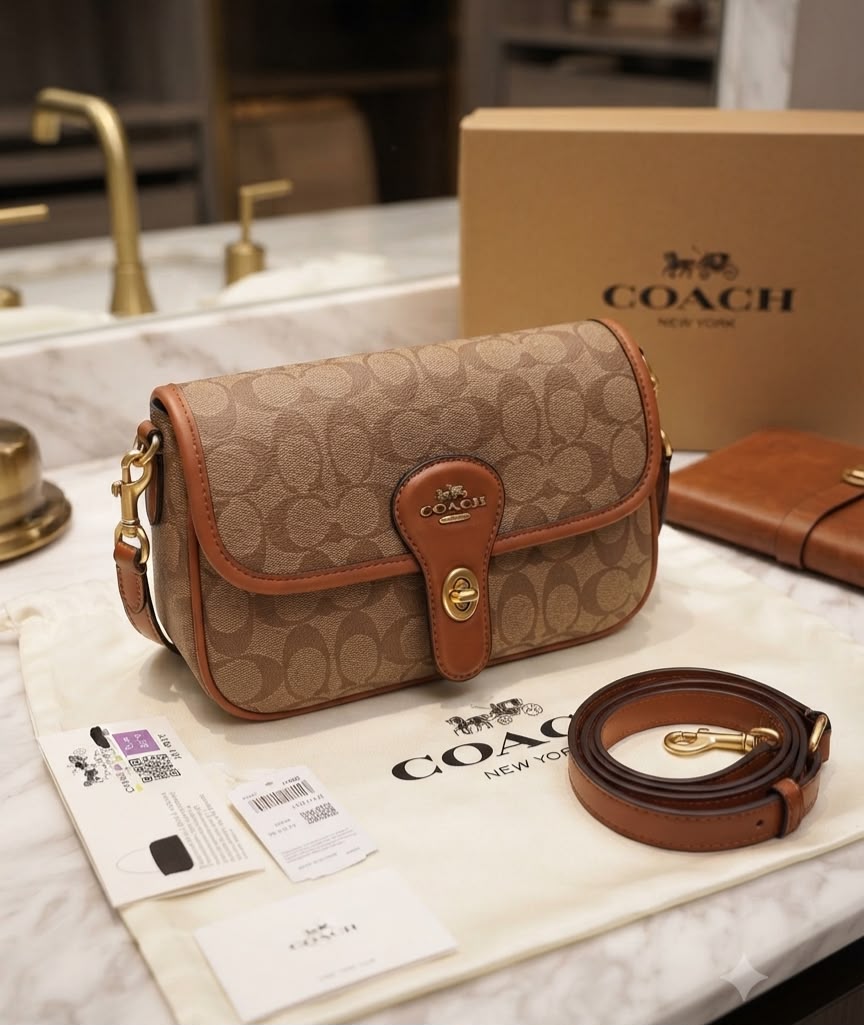 Coa_h Klare Crossbody Bag in Signature Canvas – Tan Rust