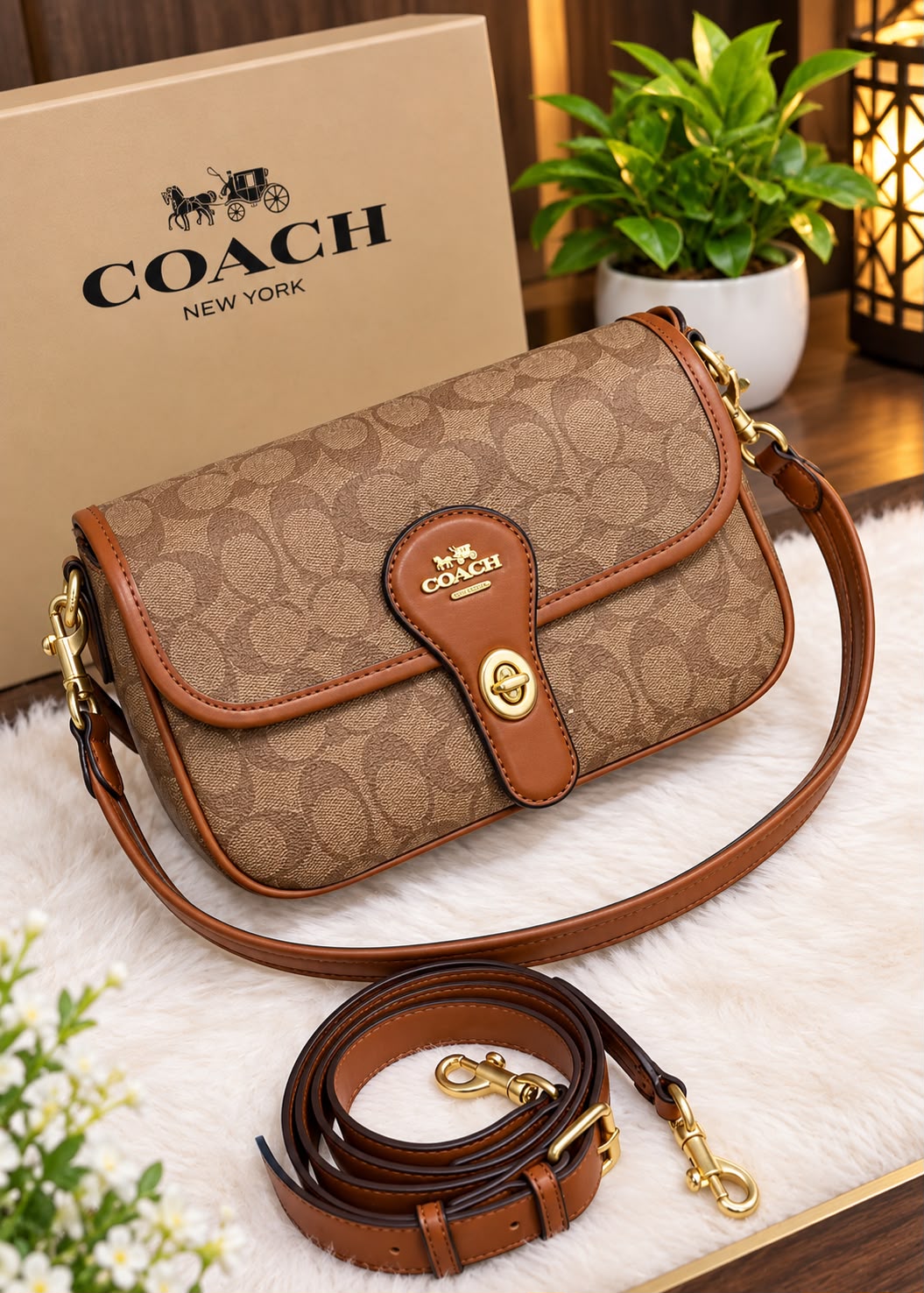 Coa_h Klare Crossbody Bag in Signature Canvas – Tan Rust
