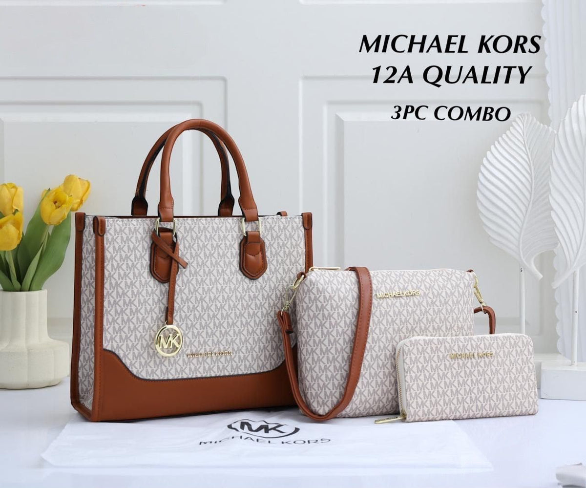 Mich@el Kors 3-Piece Handbag Combo - White & Brown