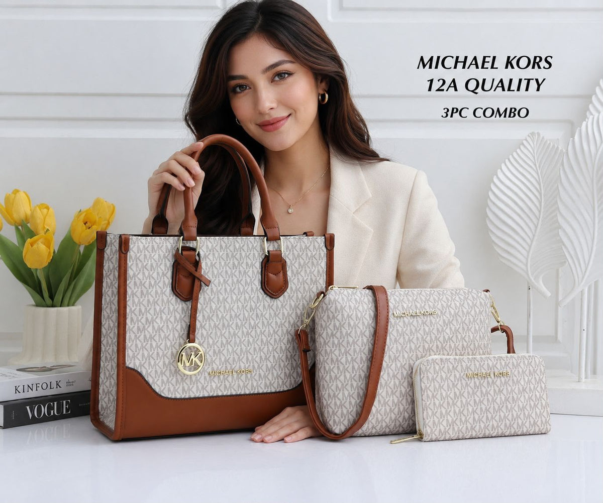 Mich@el Kors 3-Piece Handbag Combo - White & Brown