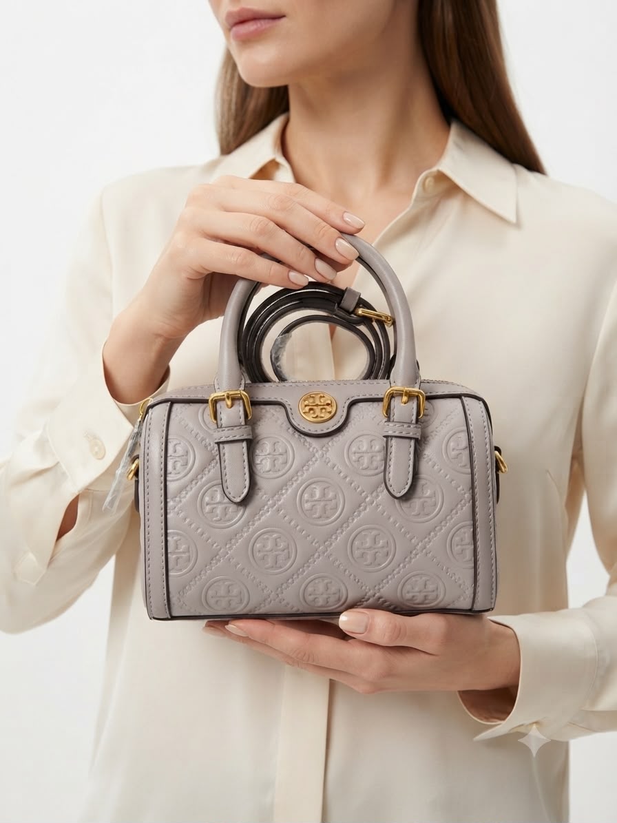 To_y Burch Mini Embossed Leather Duffle Crossbody Bag with Top Handles